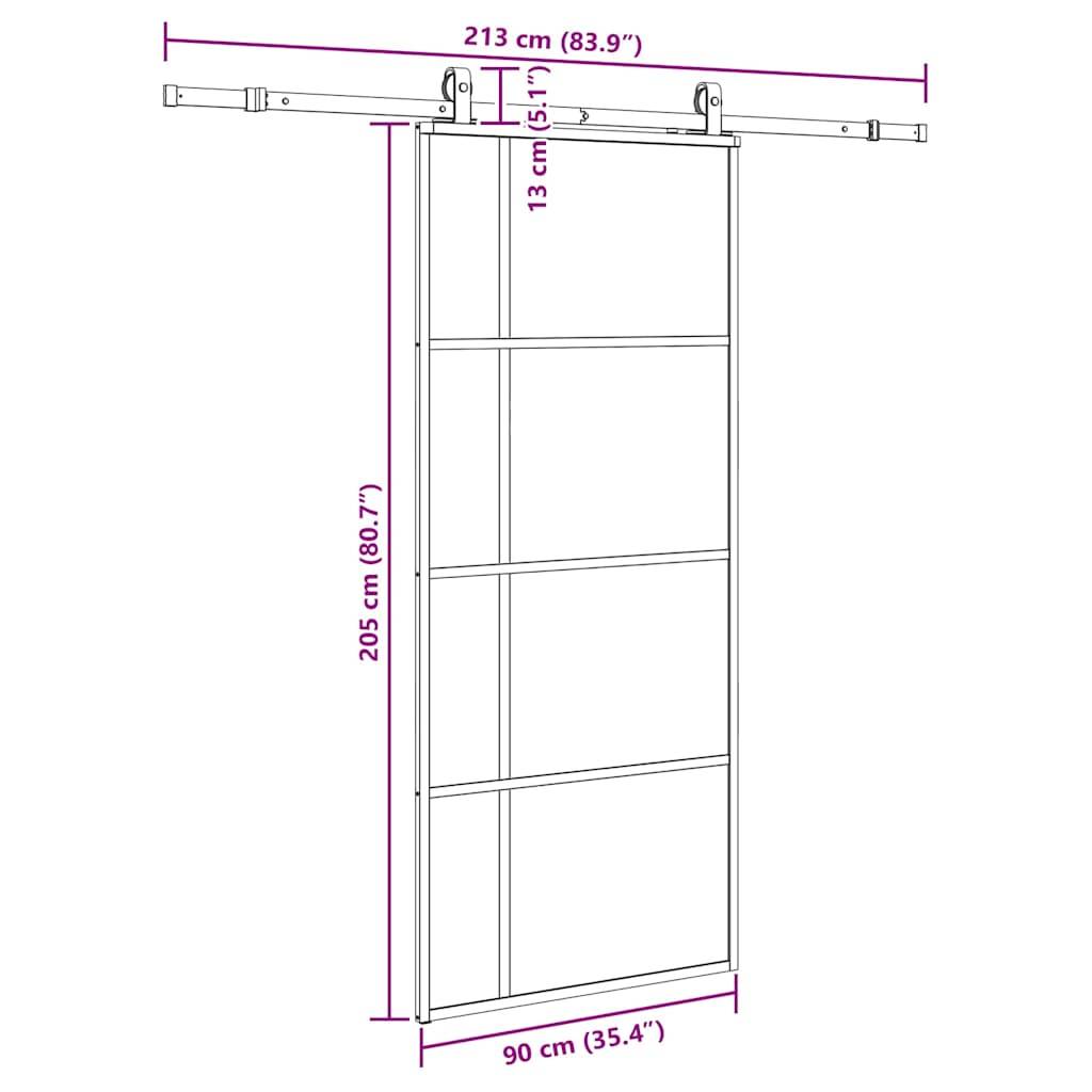 vidaXL Schiebetür mit Beschlag Schwarz 90x205 cm ESG-Glas