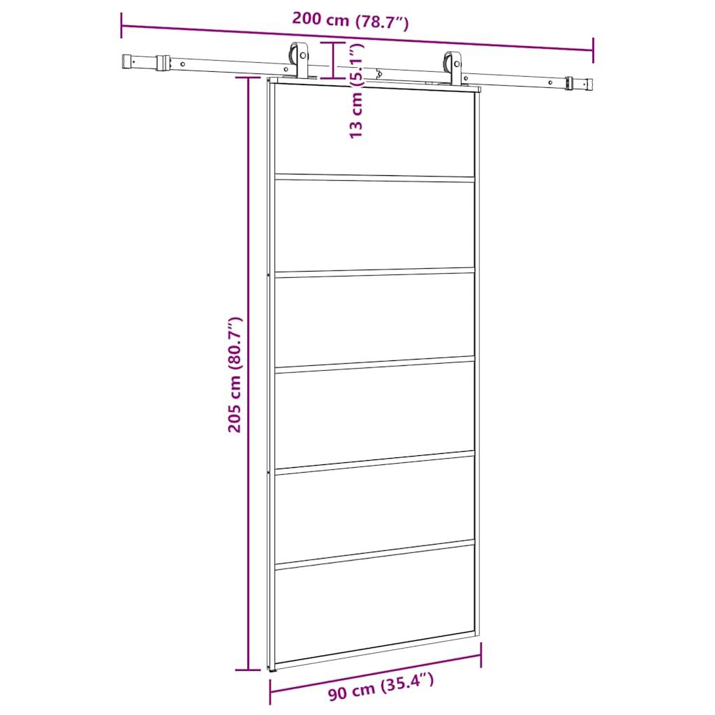 vidaXL Schiebetür mit Beschlag Schwarz 90x205 cm ESG-Glas