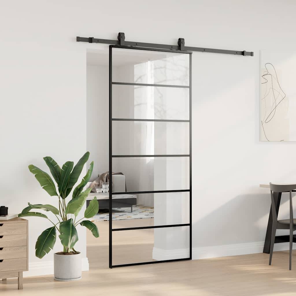 vidaXL Schiebetür mit Beschlag Schwarz 90x205 cm ESG-Glas