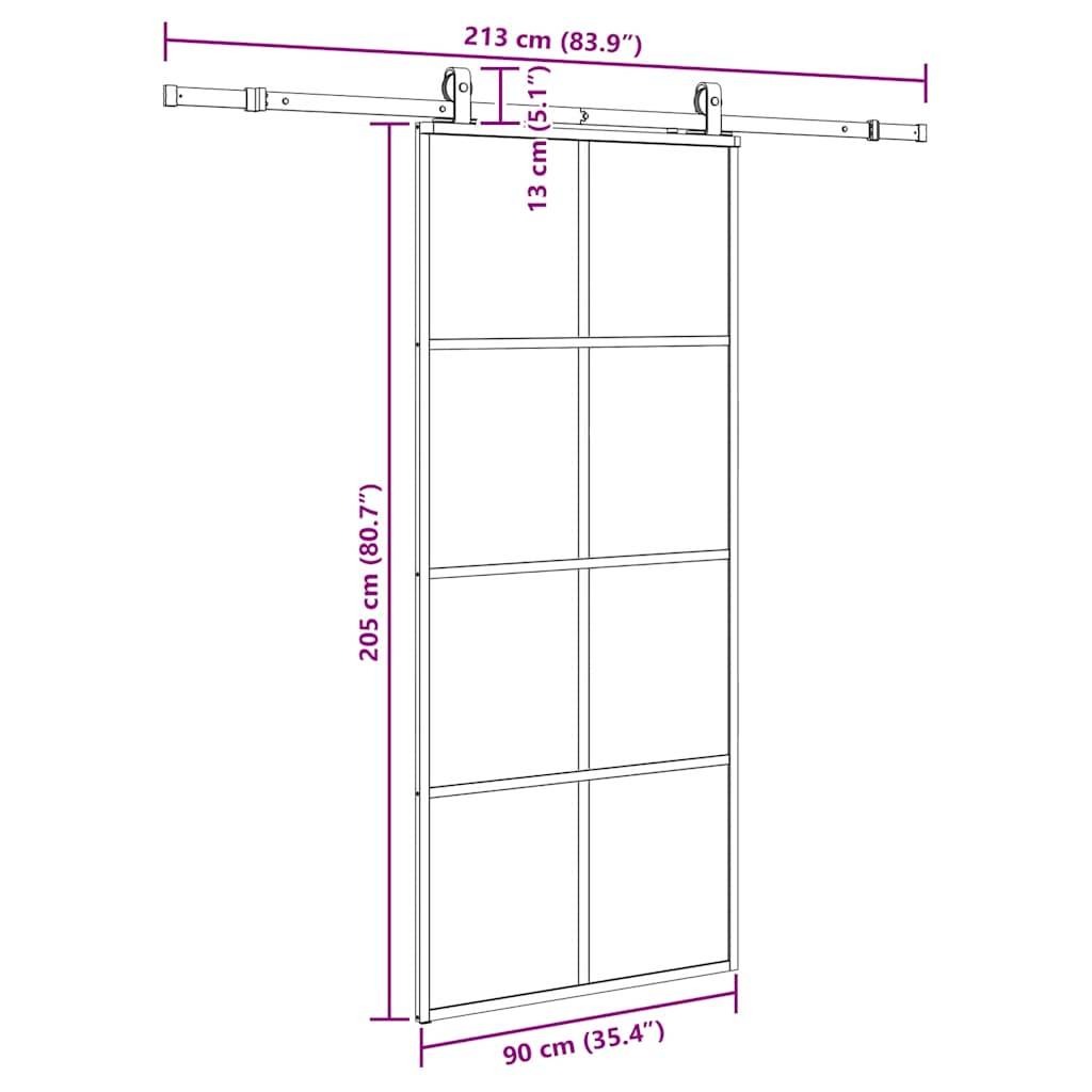 vidaXL Schiebetür mit Beschlag Schwarz 90x205 cm ESG-Glas