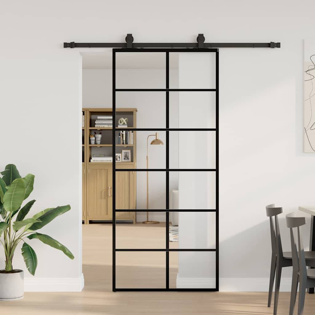 vidaXL Schiebetür mit Beschlag Schwarz 90x205 cm ESG-Glas