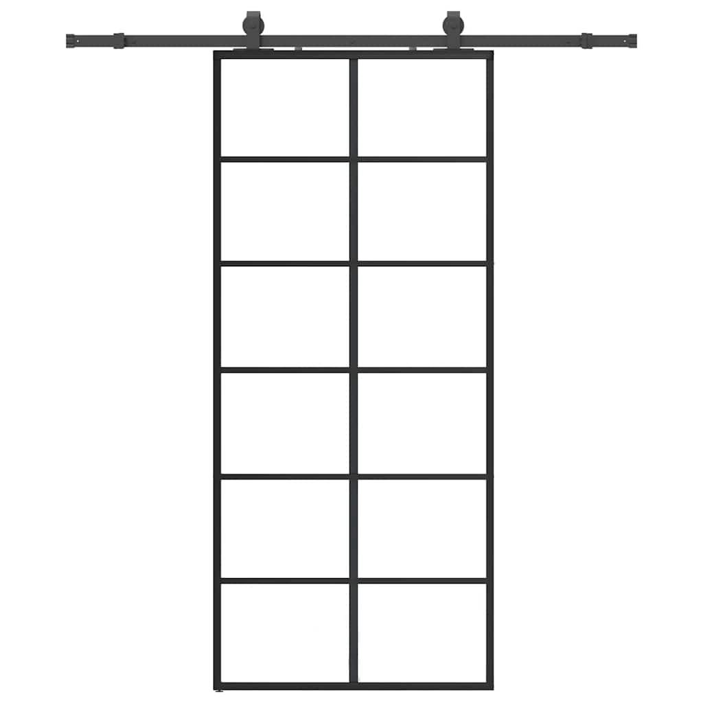 vidaXL Schiebetür mit Beschlag Schwarz 90x205 cm ESG-Glas