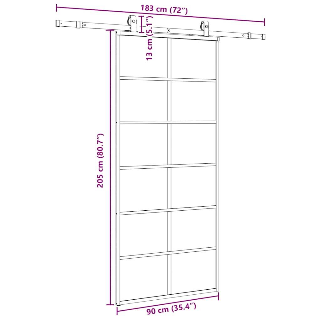 vidaXL Schiebetür mit Beschlag Schwarz 90x205 cm ESG-Glas