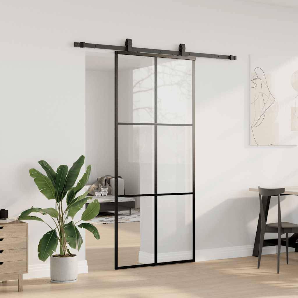 vidaXL Schiebetür mit Beschlag Schwarz 90x205 cm ESG-Glas