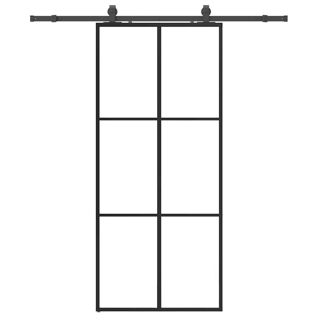 vidaXL Schiebetür mit Beschlag Schwarz 90x205 cm ESG-Glas