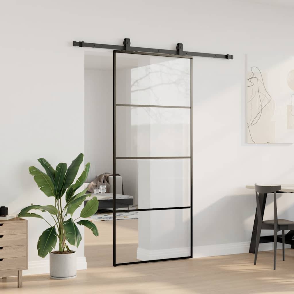 vidaXL Schiebetür mit Beschlag Schwarz 90x205 cm ESG-Glas