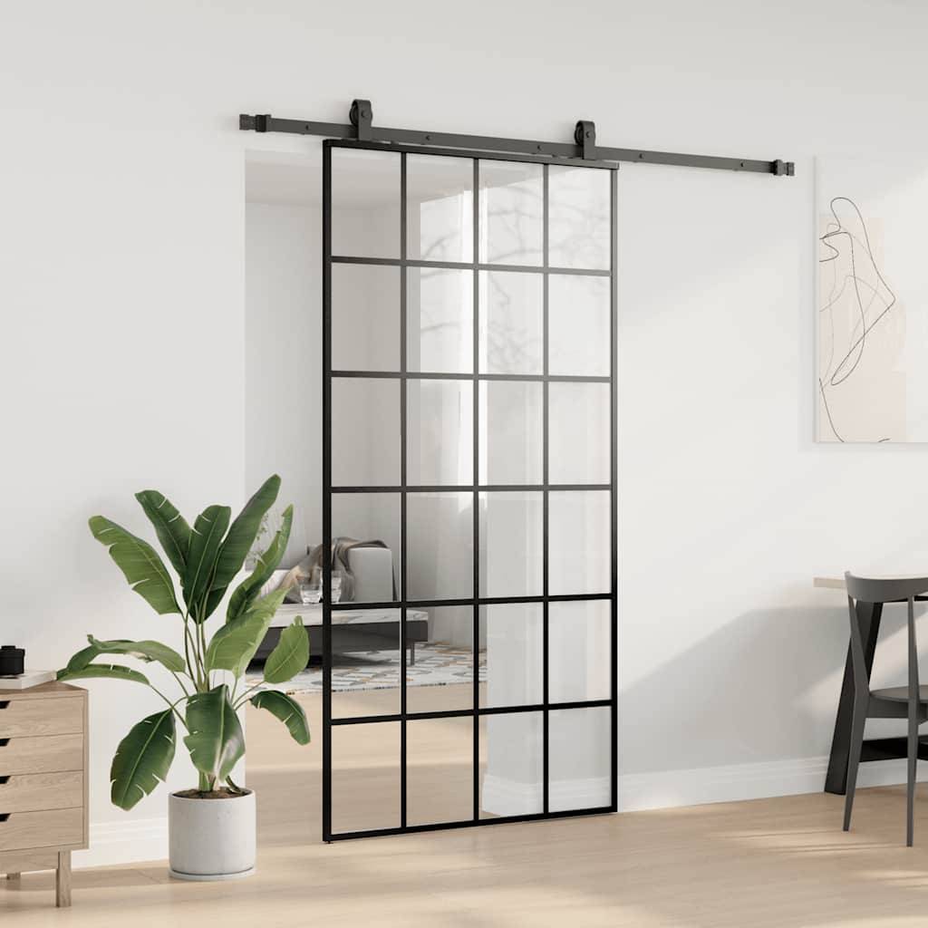 vidaXL Schiebetür mit Beschlag Schwarz 102x205 cm ESG-Glas