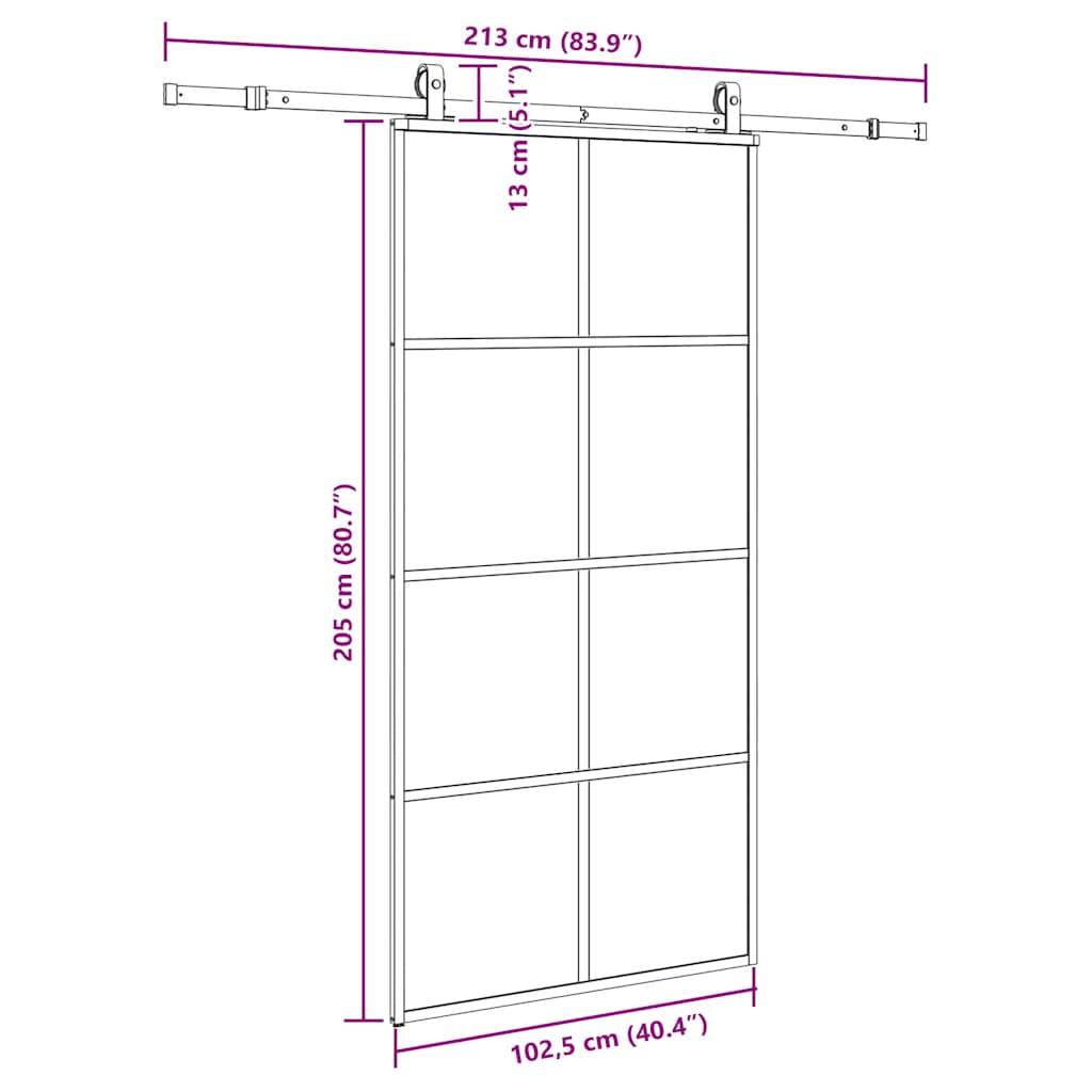 vidaXL Schiebetür mit Beschlag Schwarz 102,5x205 cm ESG-Glas