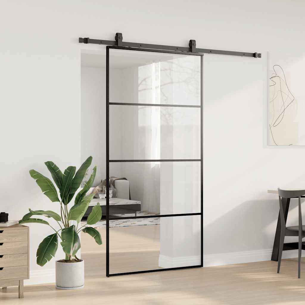 vidaXL Schiebetür mit Beschlag Schwarz 102,5x205 cm ESG-Glas