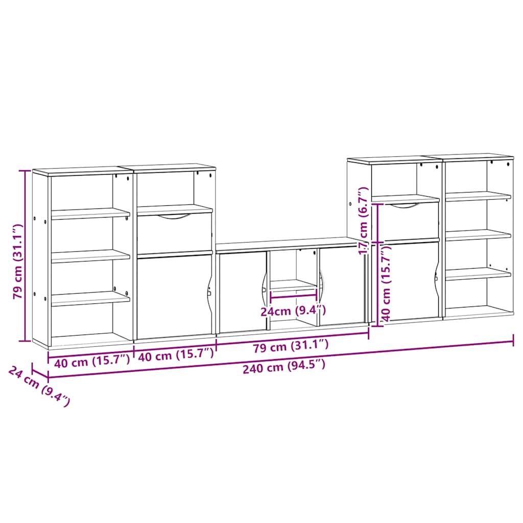 vidaXL 5-tlg. Wohnwand mit Stauraum ODDA Weiß Massivholz Kiefer