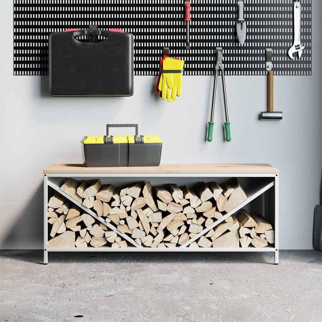 vidaXL Brennholzregal mit Holzplatte Weiß 100,5x35,5x40 cm