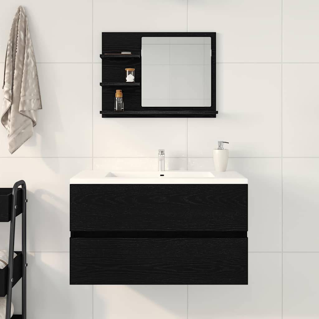 vidaXL Badspiegel Schwarz Eichen-Optik 60x10,5x45 cm Holzwerkstoff