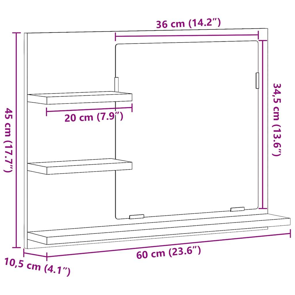 vidaXL Badspiegel Schwarz Eichen-Optik 60x10,5x45 cm Holzwerkstoff