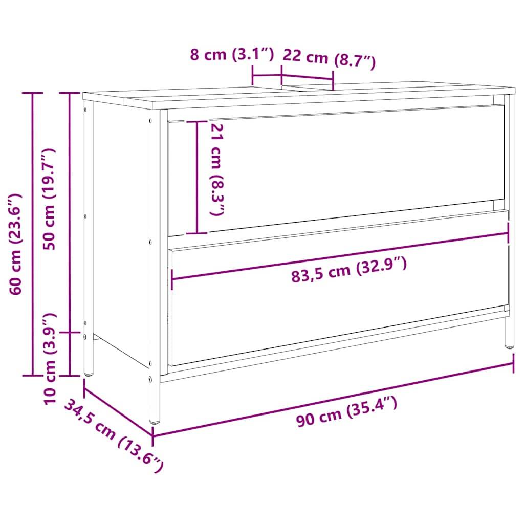 vidaXL Waschbeckenunterschrank mit Schubladen Grau Sonoma 90x34,5x60cm