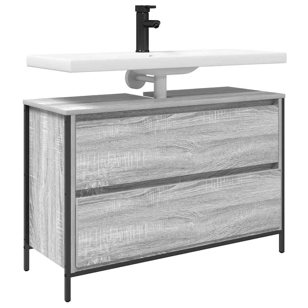 vidaXL Waschbeckenunterschrank mit Schubladen Grau Sonoma 90x34,5x60cm