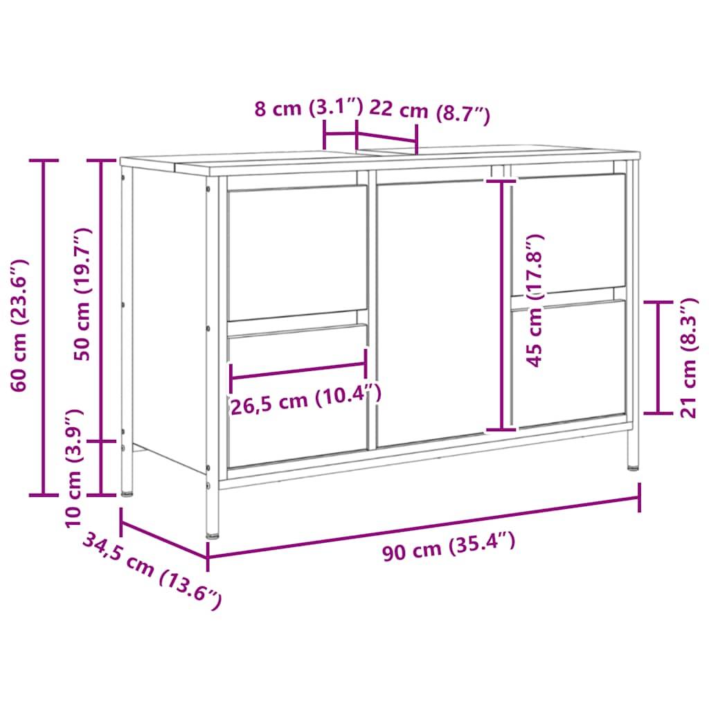 vidaXL Waschbeckenunterschrank mit Schubladen Räuchereiche