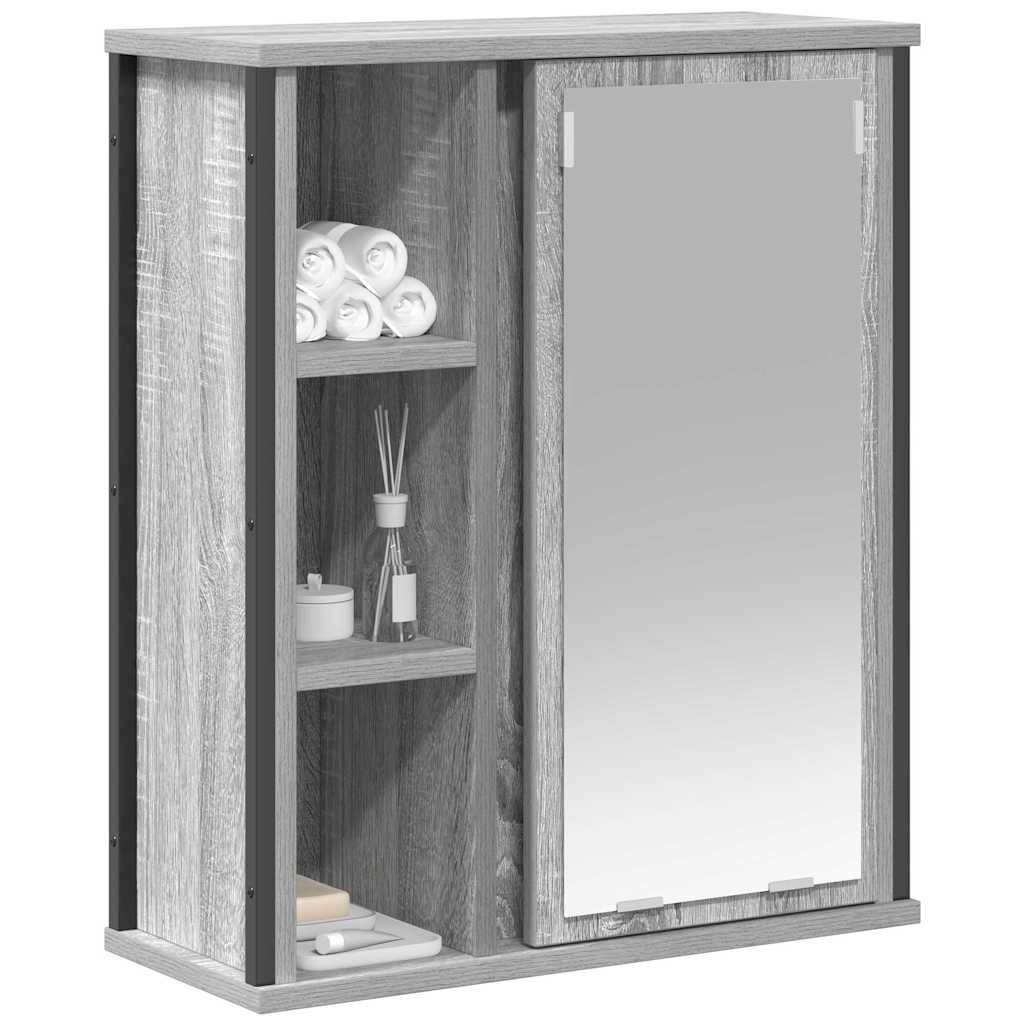 vidaXL Bad-Wandschrank mit Spiegel Grau Sonoma 50x21x60 cm