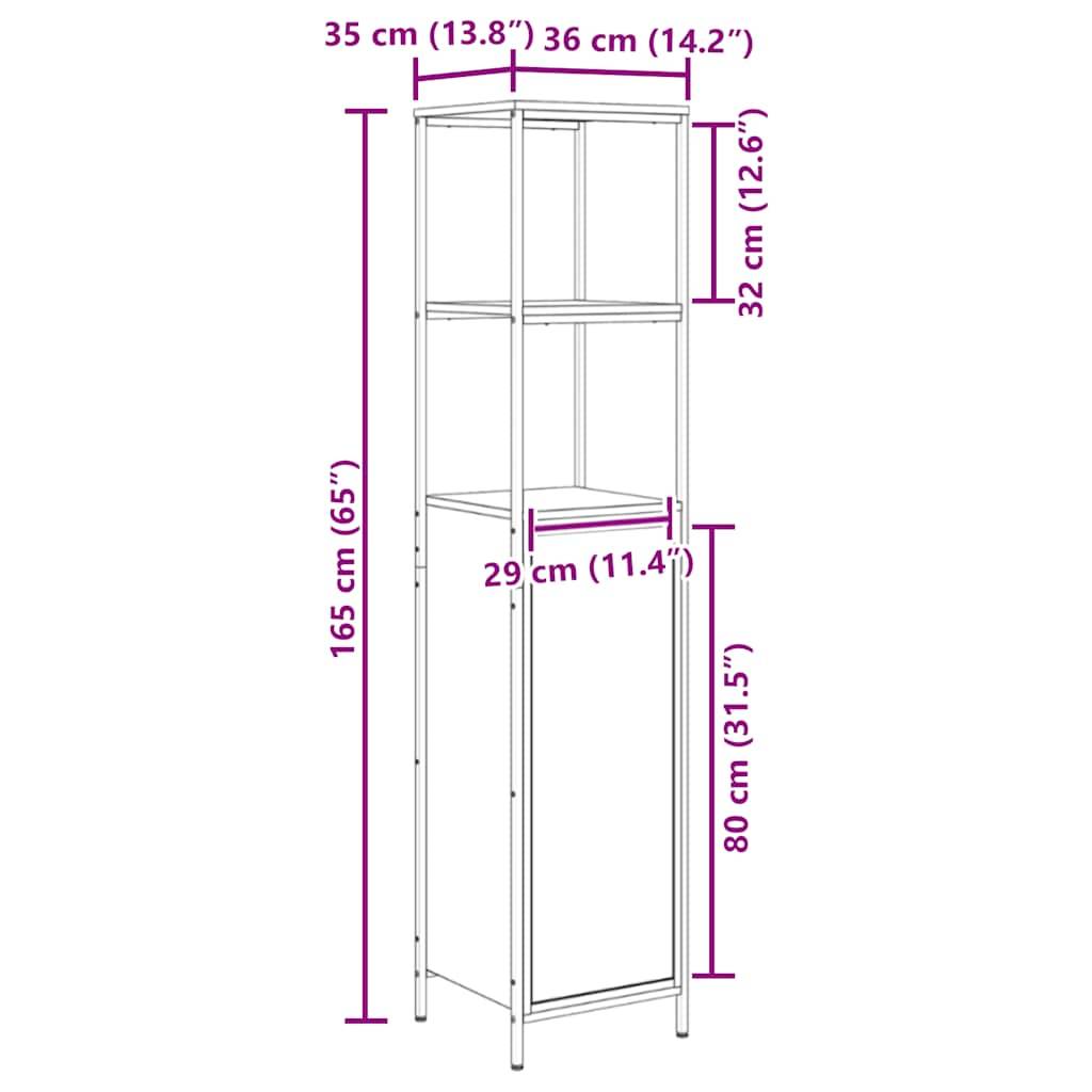vidaXL Badschrank mit Regalen Grau Sonoma 36x35x165 cm
