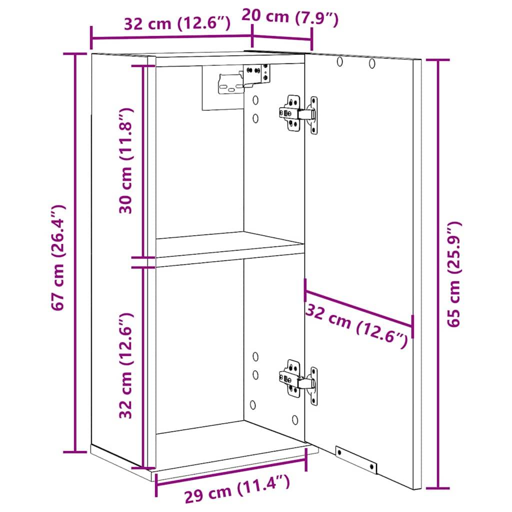 vidaXL Wandschrank Schwarz Eichen-Optik 32x20x67 cm Holzwerkstoff
