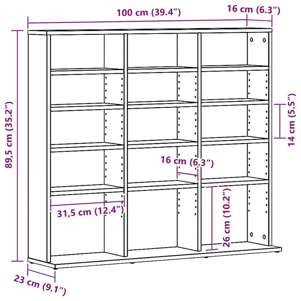 vidaXL CD-Schrank Schwarz Eichen-Optik 100,5x23x89,5 cm Holzwerkstoff