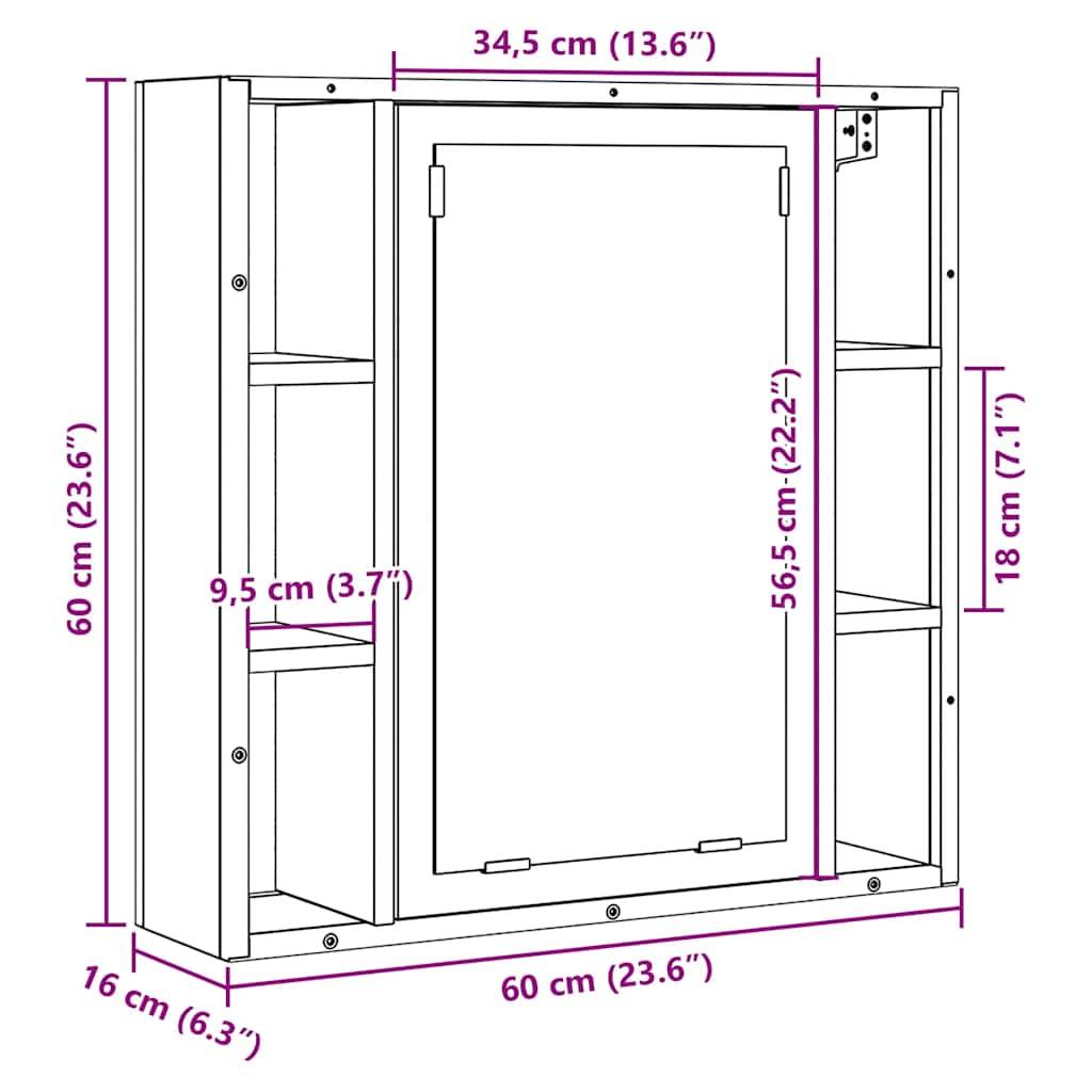 vidaXL Bad-Spiegelschrank Altholz-Optik 60x16x60 cm Holzwerkstoff