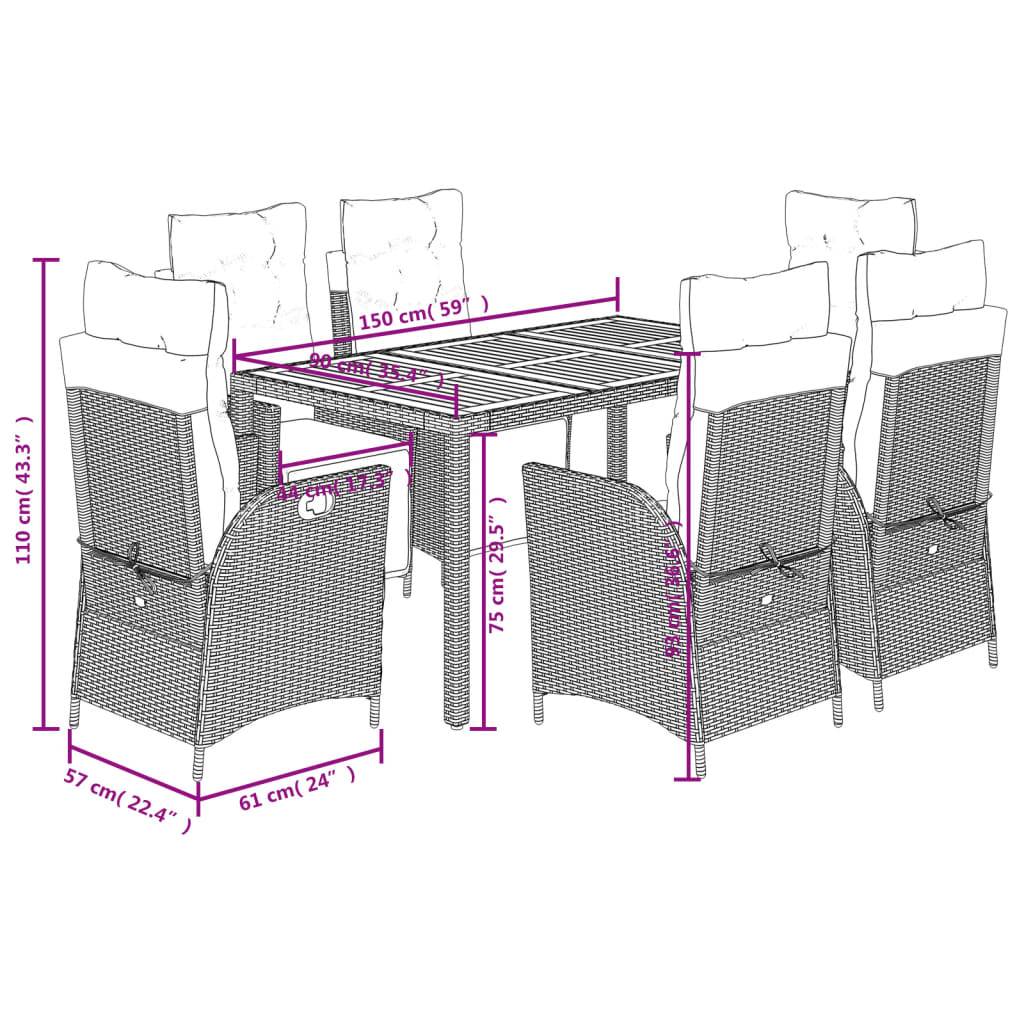vidaXL 7-tlg. Garten-Essgruppe mit Kissen Schwarz Poly Rattan