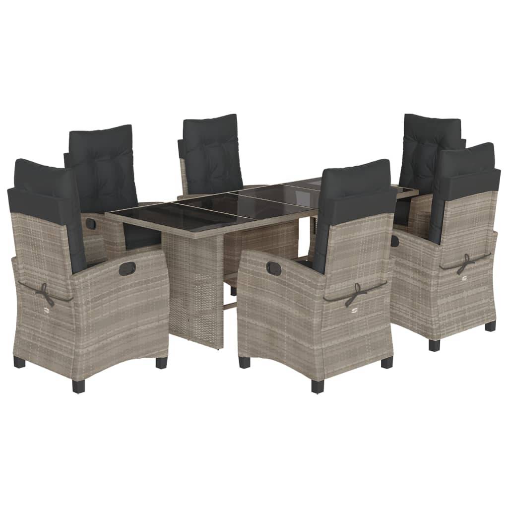 vidaXL 7-tlg. Garten-Essgruppe mit Kissen Hellgrau Poly Rattan