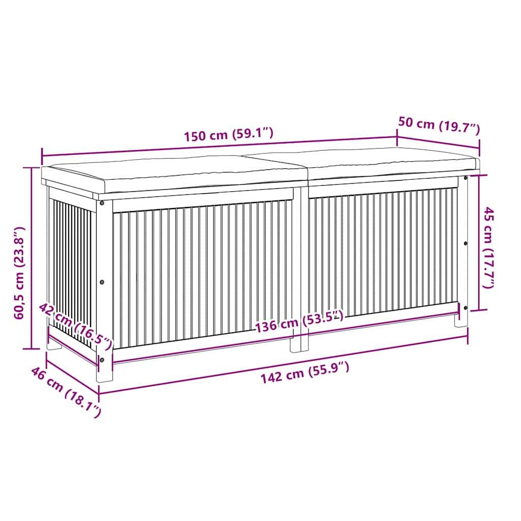vidaXL Outdoor-Kissenbox 150x50x60,5 cm Massivholz Akazie
