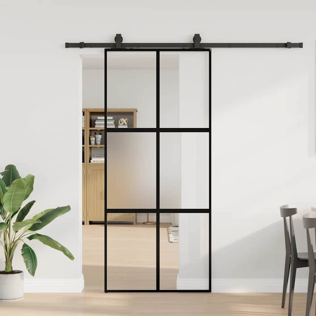 vidaXL Schiebetür mit Beschlag Schwarz 90x205 cm Hartglas