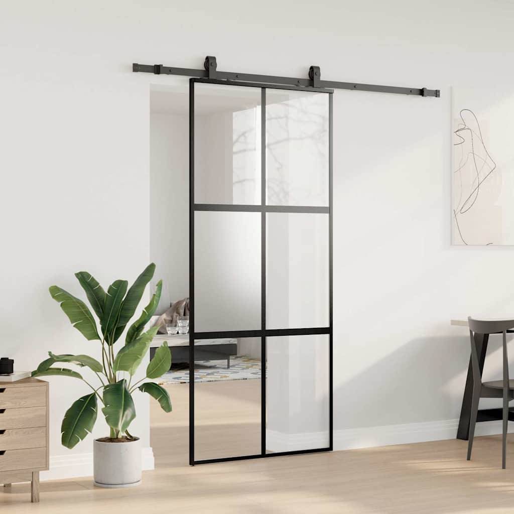 vidaXL Schiebetür mit Beschlag Schwarz 90x205 cm Hartglas