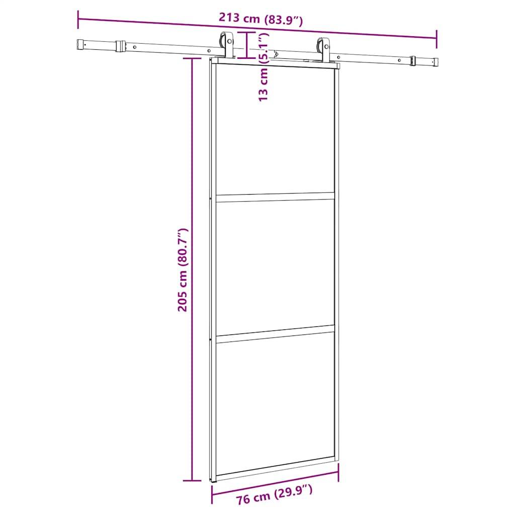 vidaXL Schiebetür mit Beschlag Schwarz 76x205 cm Hartglas