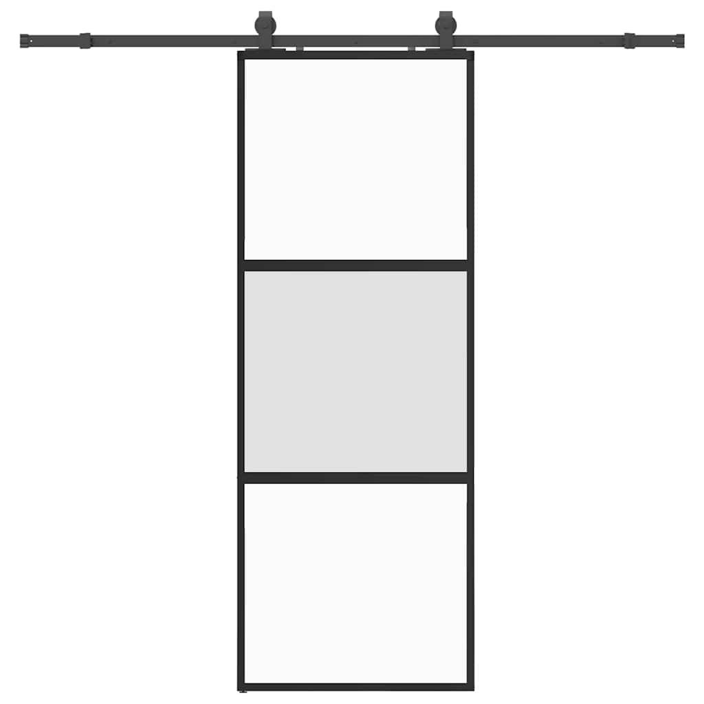 vidaXL Schiebetür mit Beschlag Schwarz 76x205 cm Hartglas