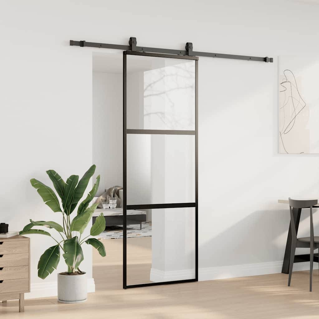 vidaXL Schiebetür mit Beschlag Schwarz 76x205 cm Hartglas