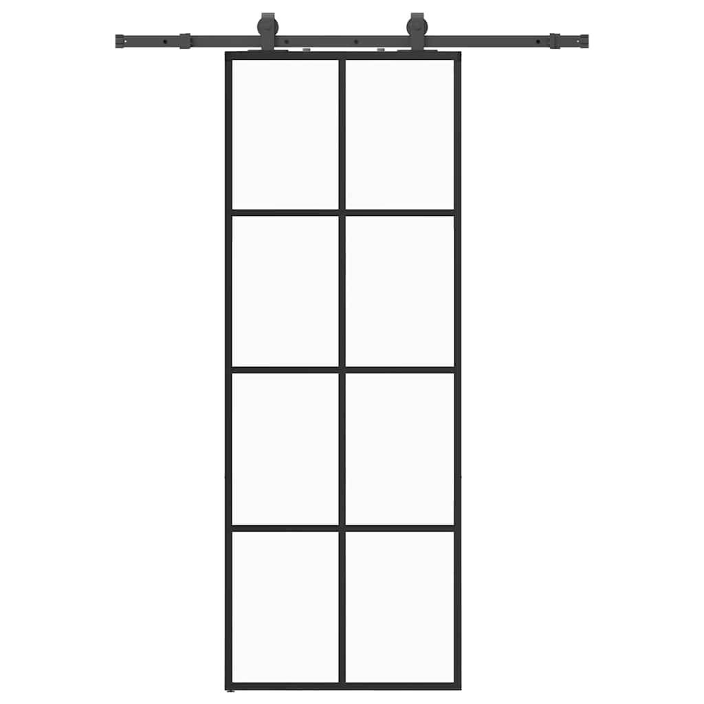 vidaXL Schiebetür mit Beschlag Schwarz 76x205 cm ESG-Glas