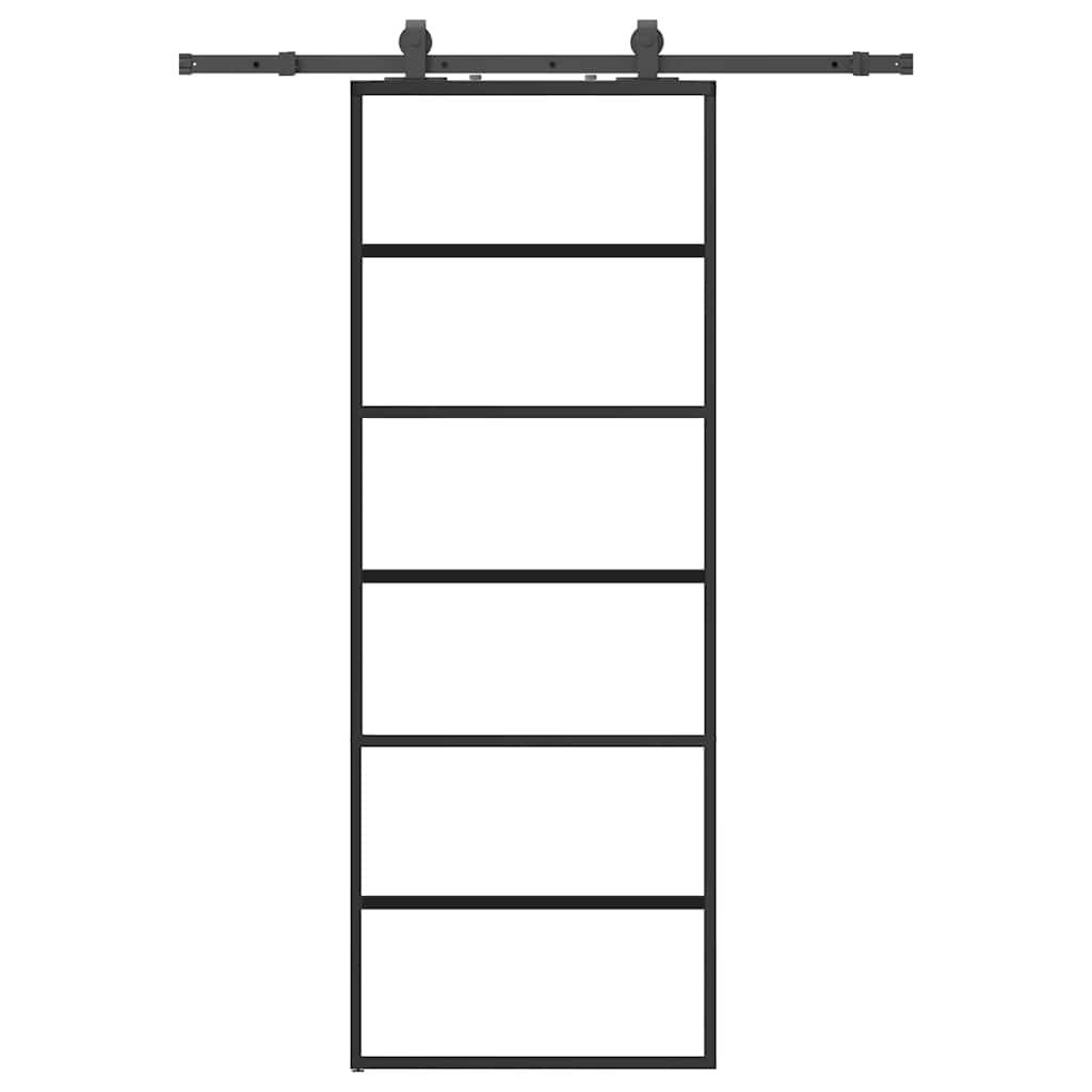 vidaXL Schiebetür mit Beschlag Schwarz 76x205 cm ESG-Glas