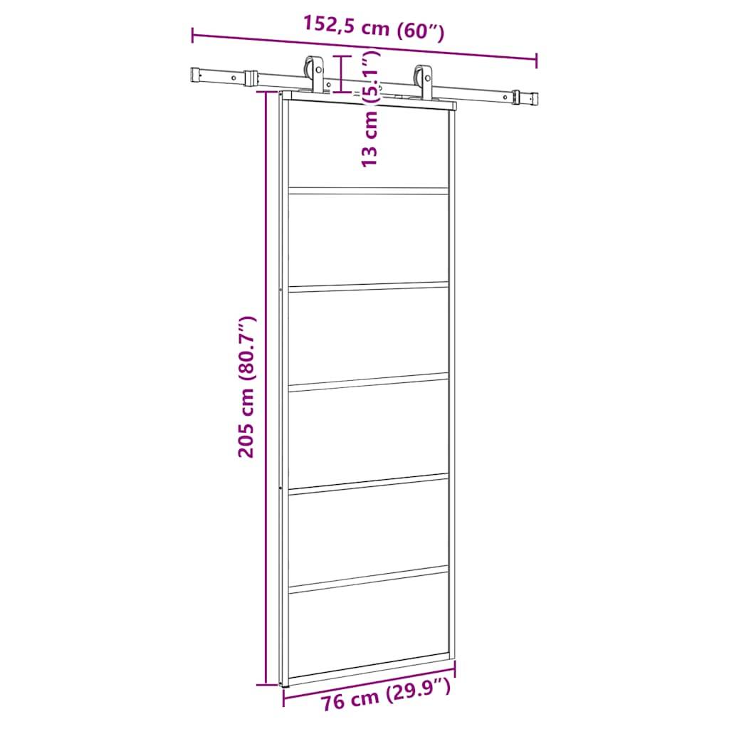 vidaXL Schiebetür mit Beschlag Schwarz 76x205 cm ESG-Glas