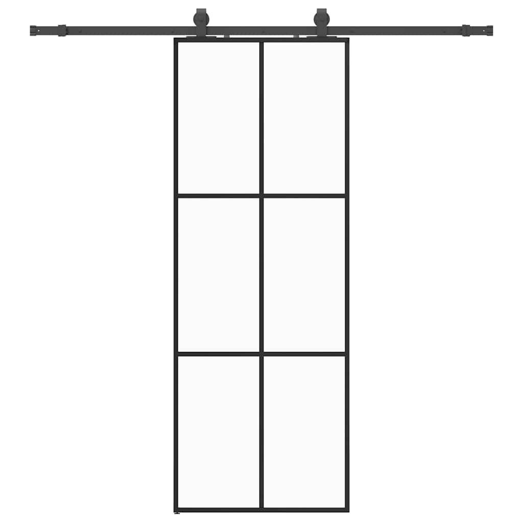 vidaXL Schiebetür mit Beschlag Schwarz 76x205 cm ESG-Glas