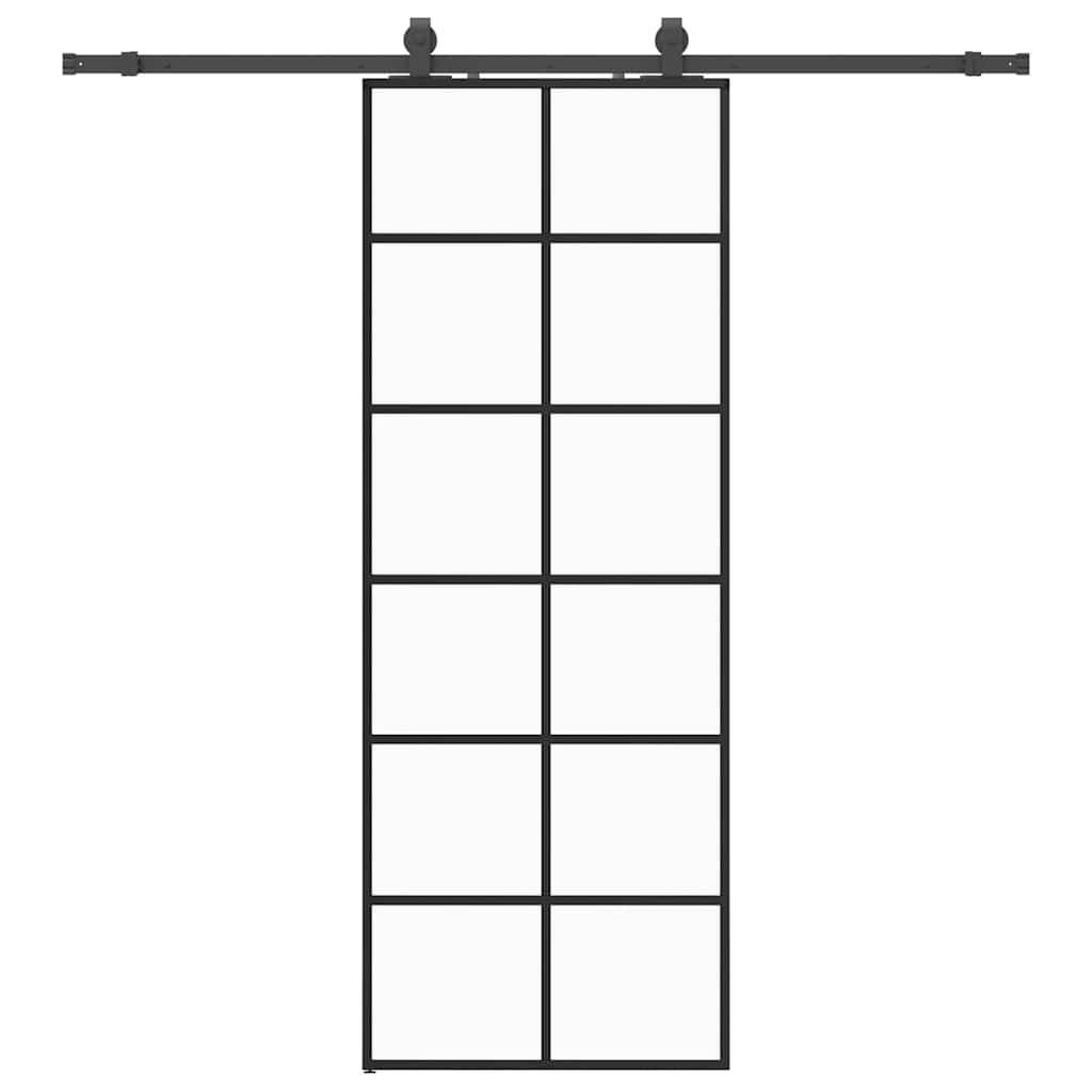 vidaXL Schiebetür mit Beschlag Schwarz 76x205 cm ESG-Glas