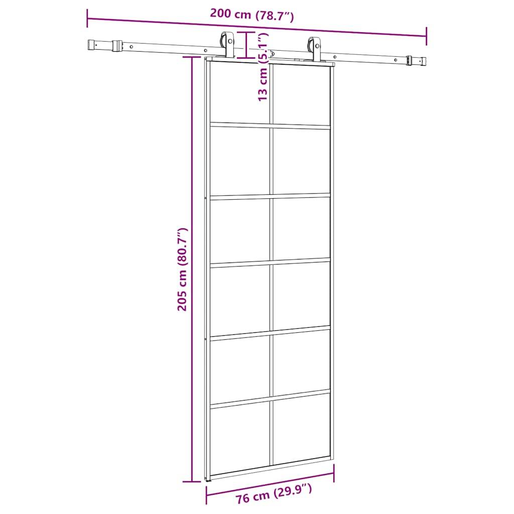 vidaXL Schiebetür mit Beschlag Schwarz 76x205 cm ESG-Glas