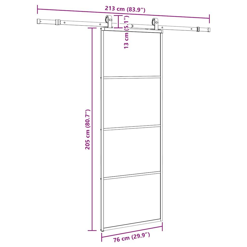 vidaXL Schiebetür mit Beschlag Schwarz 76x205 cm ESG-Glas