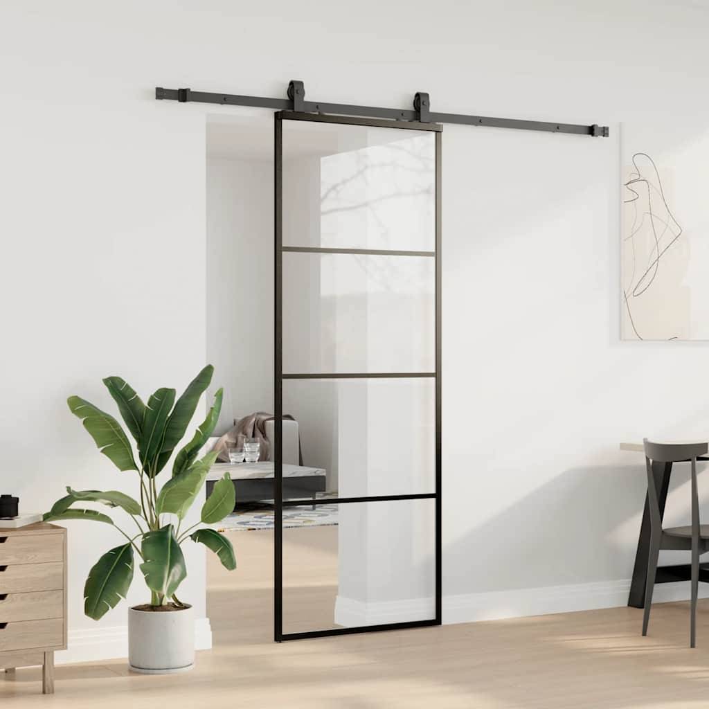 vidaXL Schiebetür mit Beschlag Schwarz 76x205 cm ESG-Glas