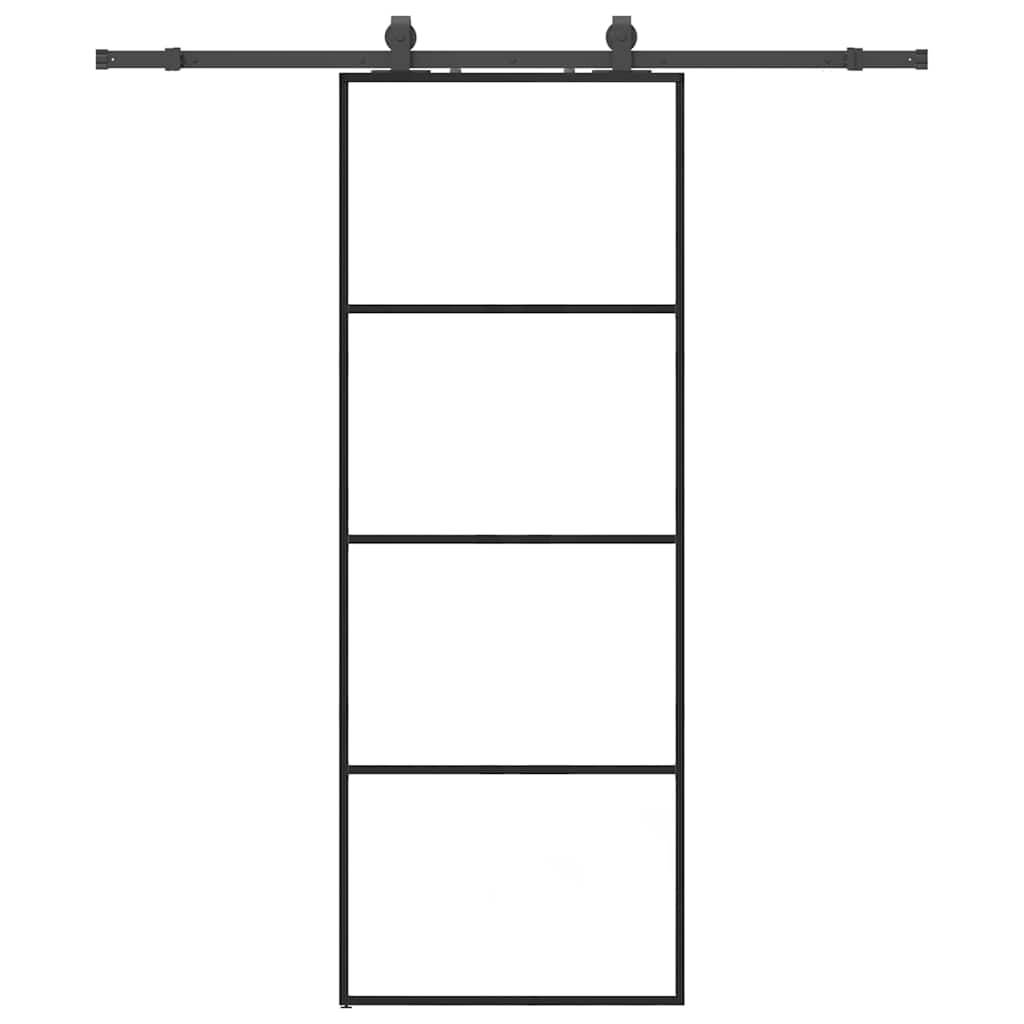 vidaXL Schiebetür mit Beschlag Schwarz 76x205 cm ESG-Glas