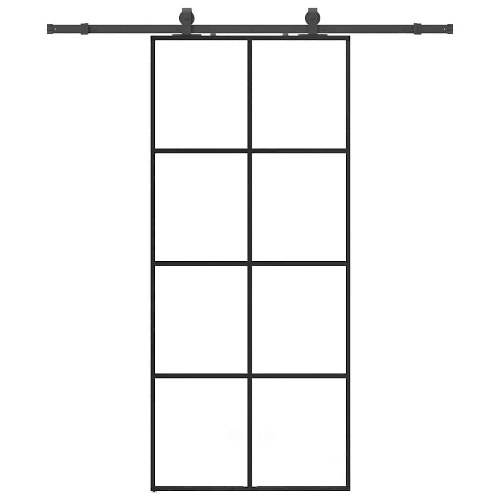 vidaXL Schiebetür mit Beschlag Schwarz 90x205 cm ESG-Glas
