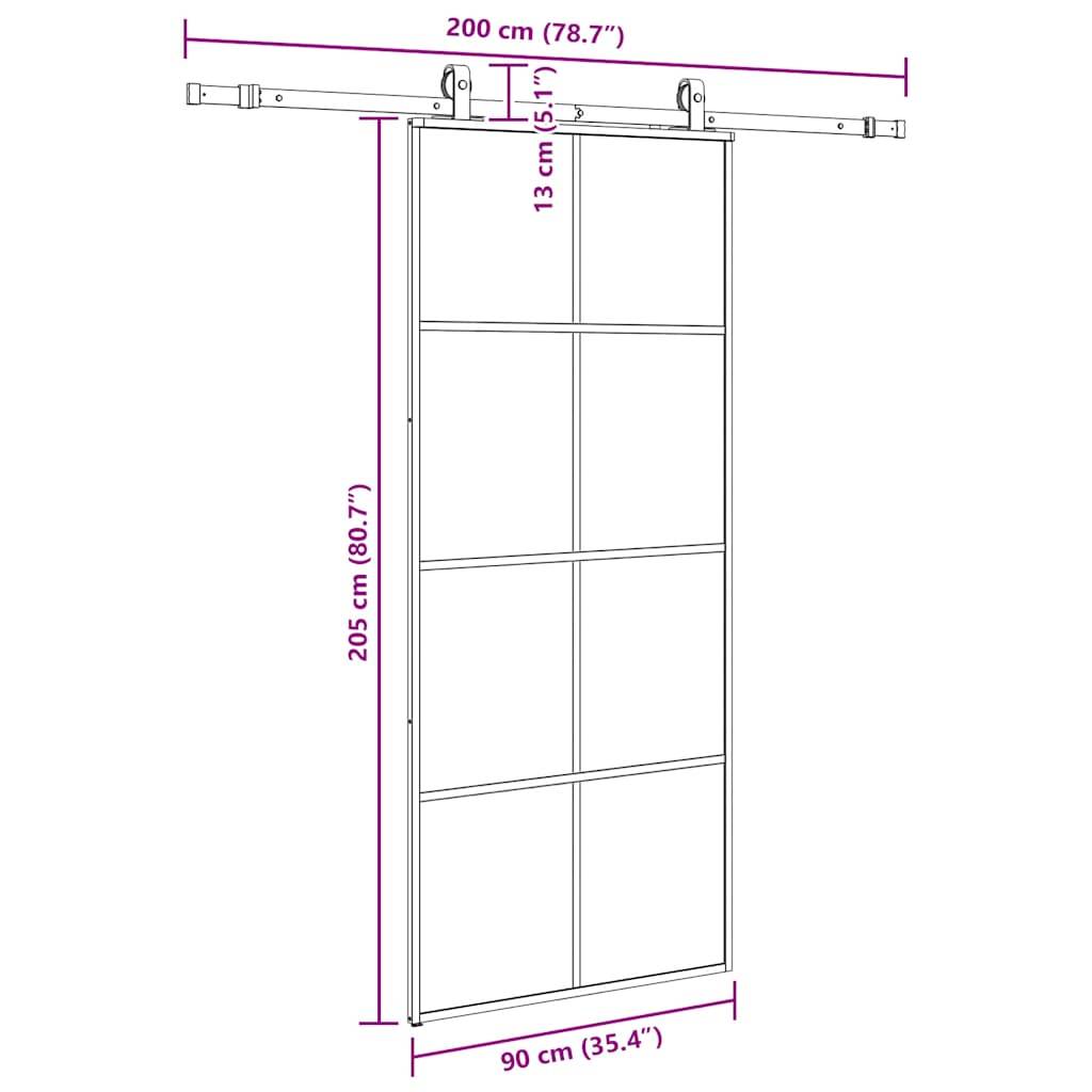 vidaXL Schiebetür mit Beschlag Schwarz 90x205 cm ESG-Glas
