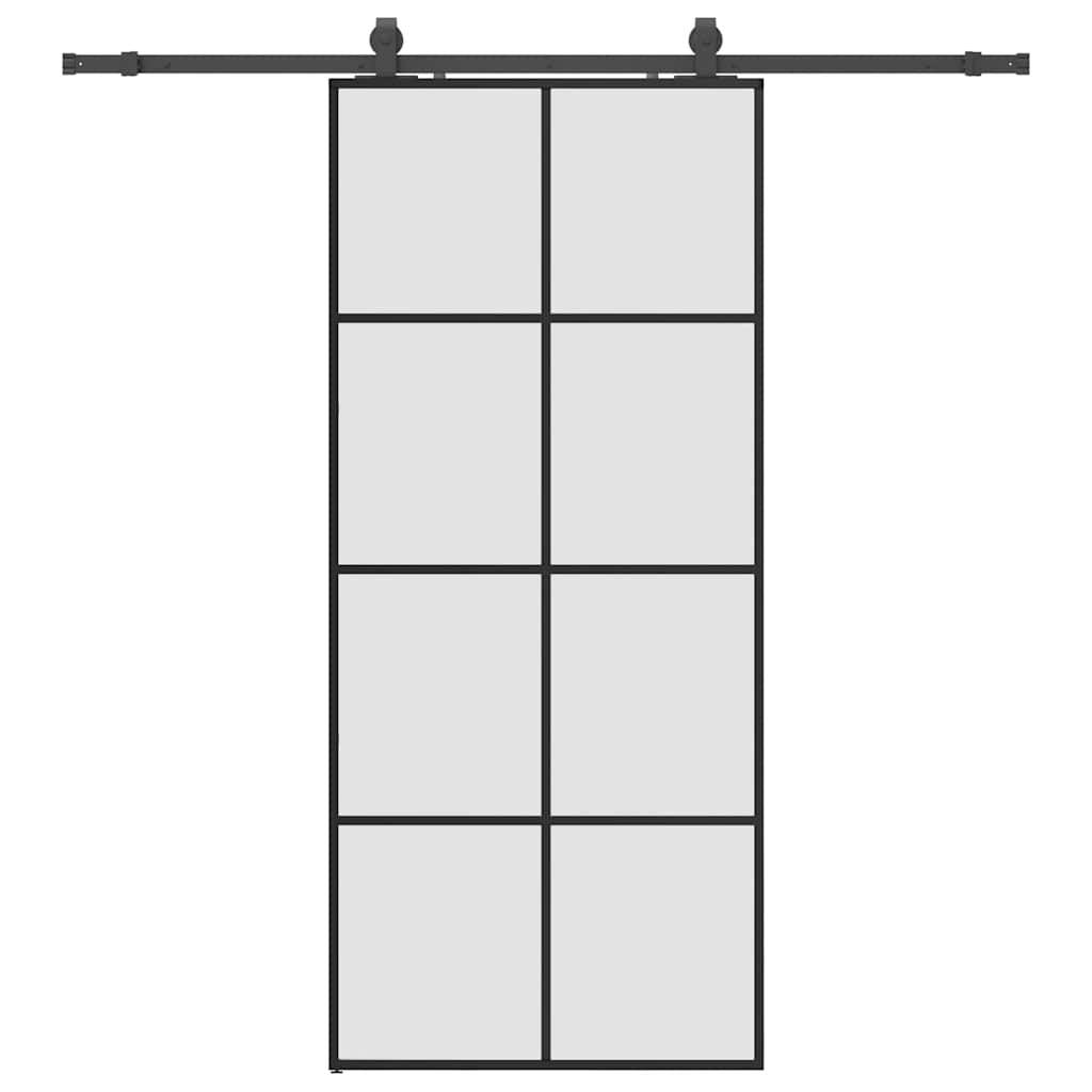 vidaXL Schiebetür mit Beschlag Schwarz 90x205 cm ESG-Glas