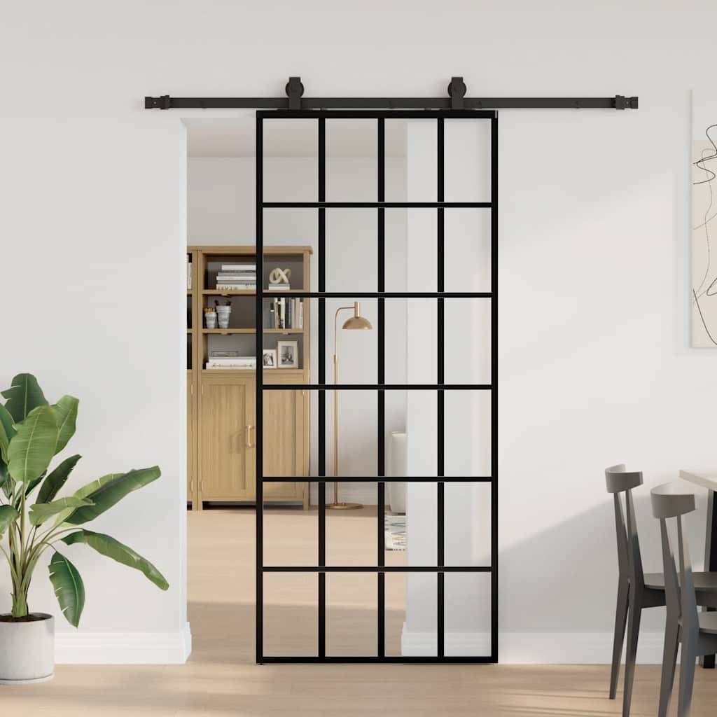 vidaXL Schiebetür mit Beschlag Schwarz 90x205 cm ESG-Glas