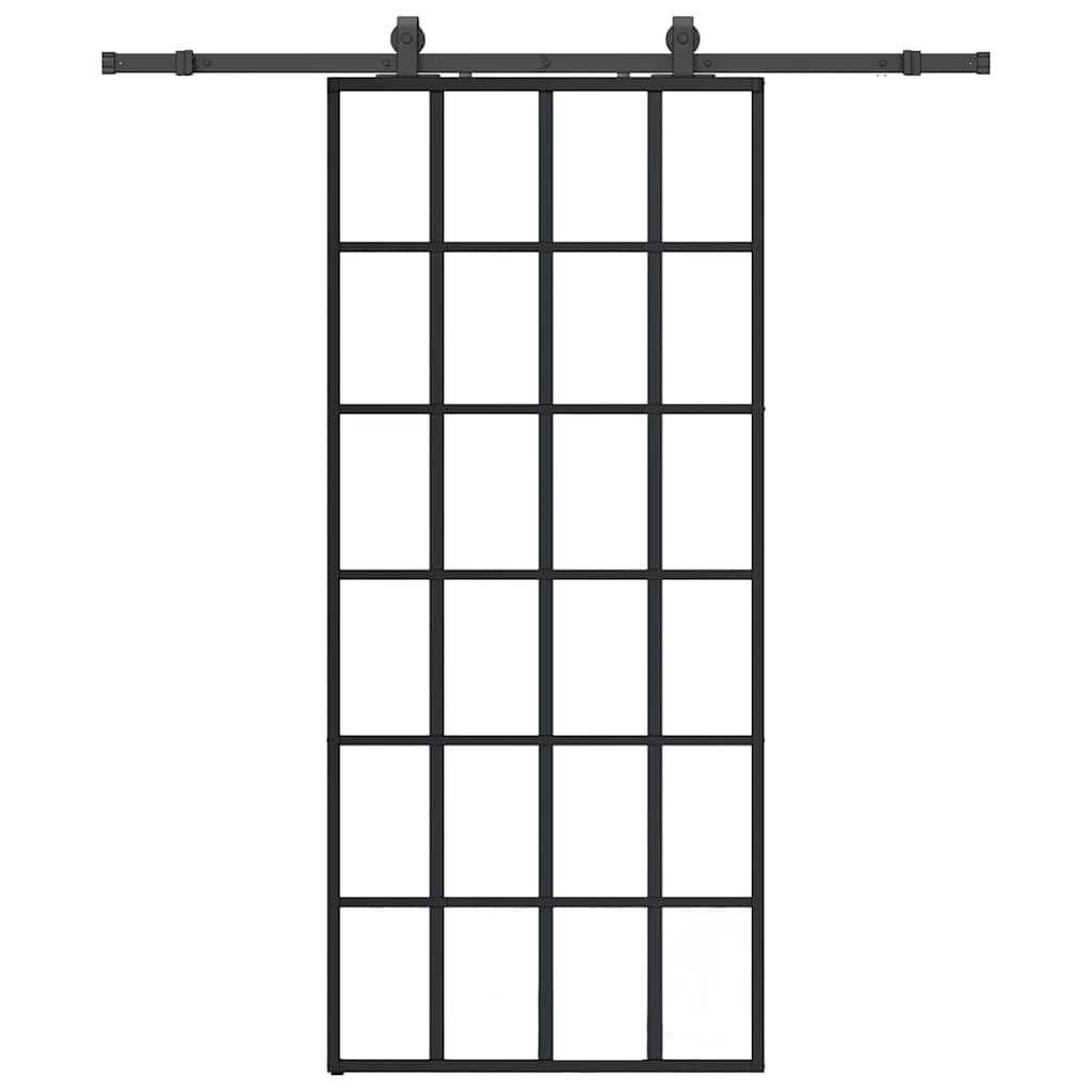 vidaXL Schiebetür mit Beschlag Schwarz 90x205 cm ESG-Glas