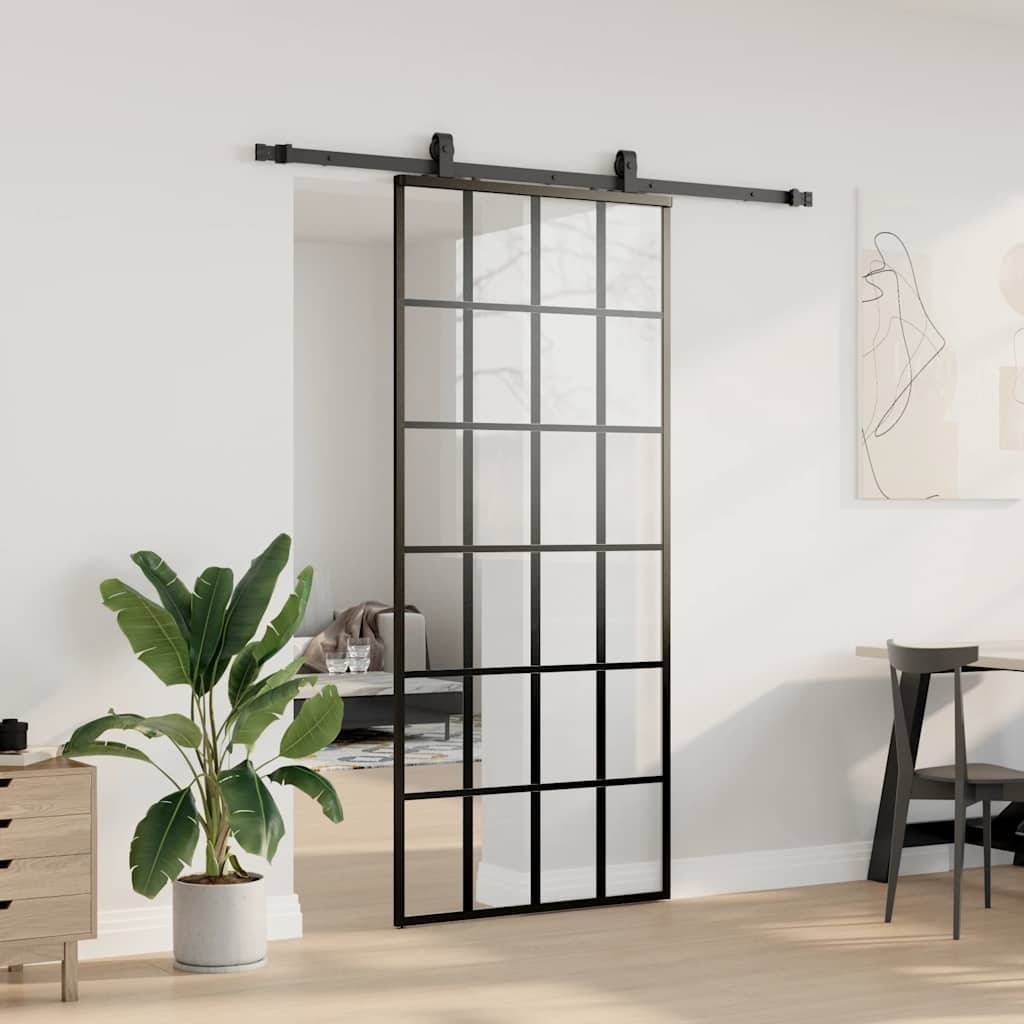 vidaXL Schiebetür mit Beschlag Schwarz 90x205 cm ESG-Glas