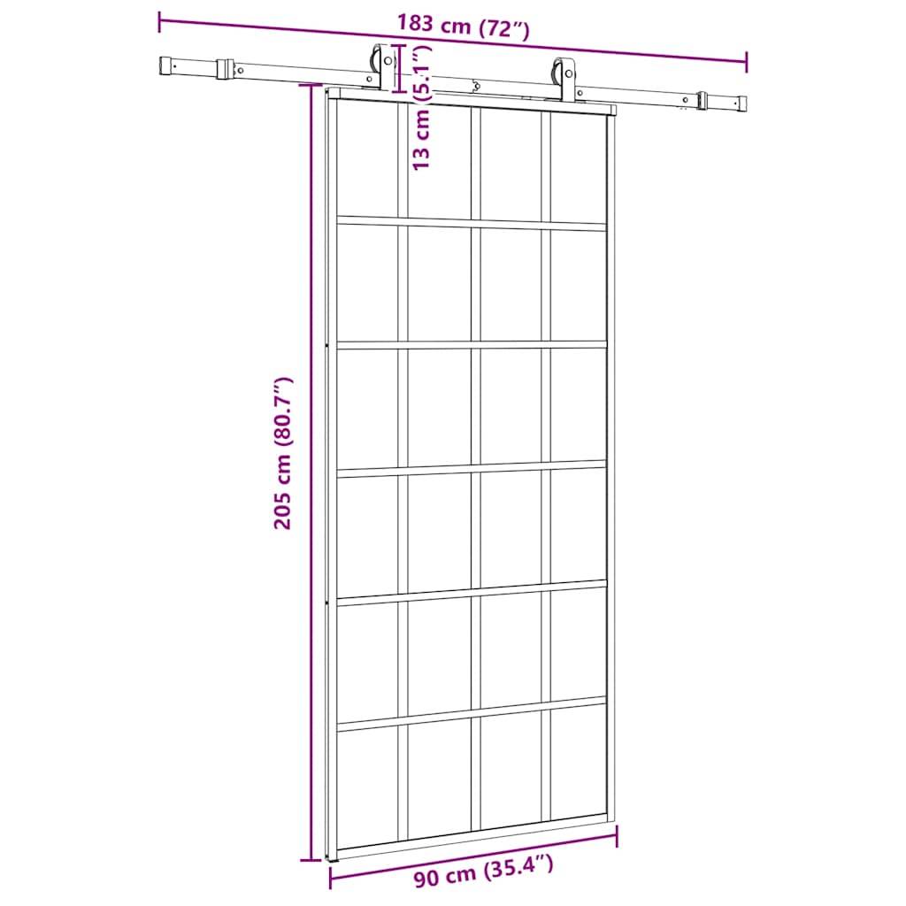vidaXL Schiebetür mit Beschlag Schwarz 90x205 cm ESG-Glas