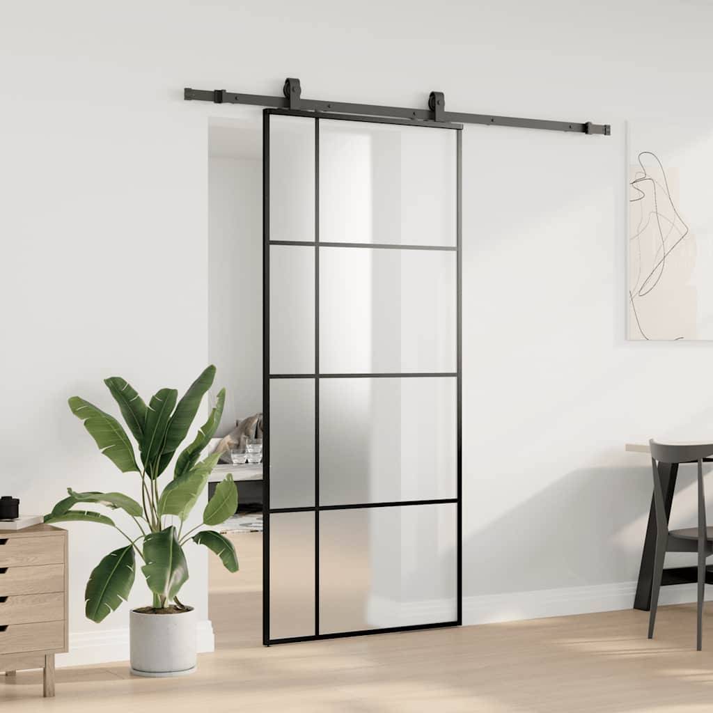 vidaXL Schiebetür mit Beschlag Schwarz 90x205 cm ESG-Glas